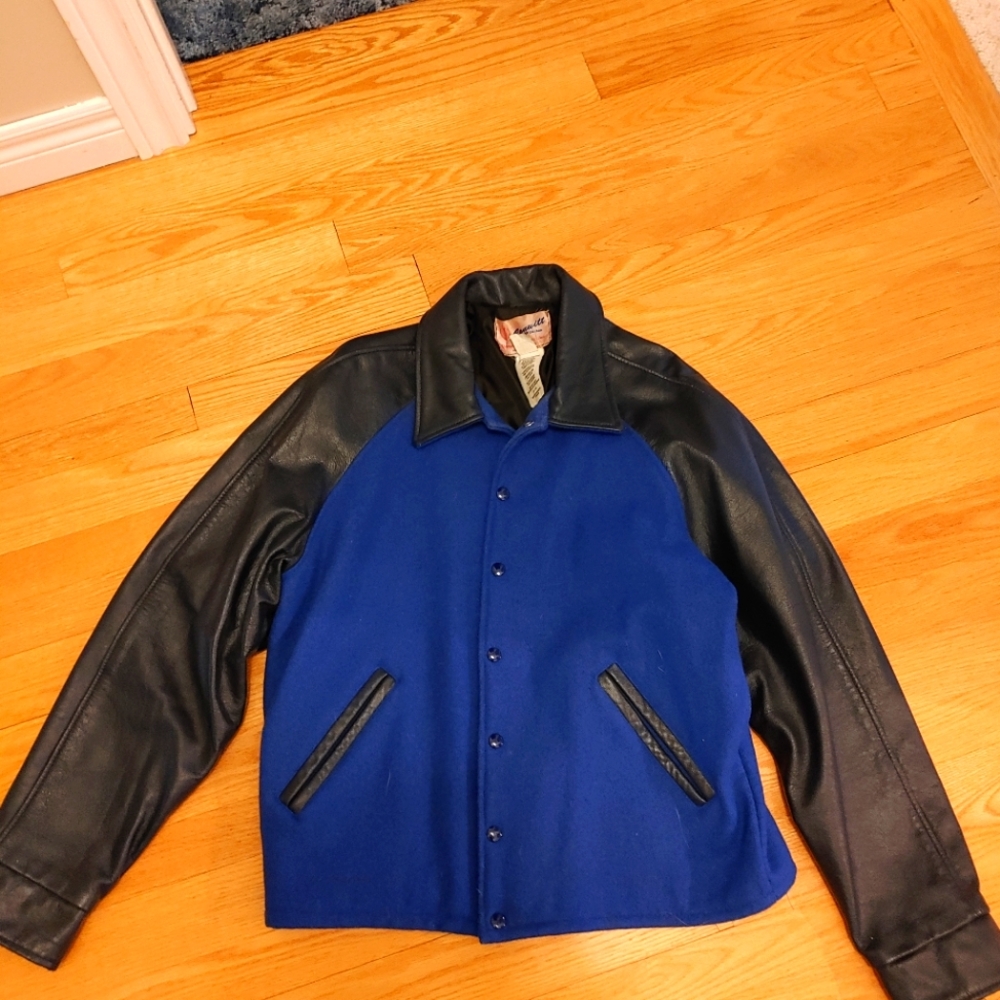 VINTAGE Mens Varsity Highscool Jacket Real Leather and Wool
